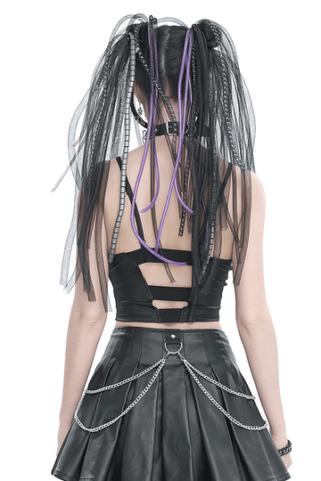Women's Grunge Crop Top with Lace-up And Net Front